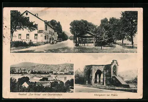 AK Rhens am Rhein, Ortsansicht Oberlahnstein, Gasthof Zur Kripp mit Strasse