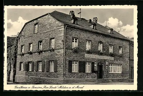 AK Müden /Mosel, Müllers Gasthaus und Pension Zur Linde, Strassenansicht