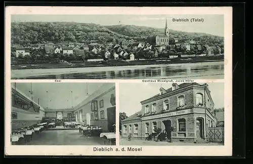 AK Dieblich /Mosel, Totalansicht, Gasthaus Moselgruss, Jacob Höfer