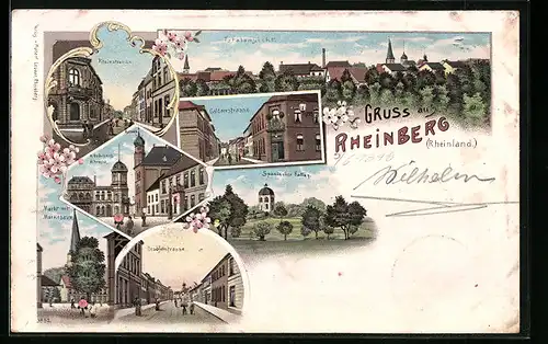 Lithographie Rheinberg /Rheinland, Rheinstrasse, Totalansicht, Geldnerstrasse