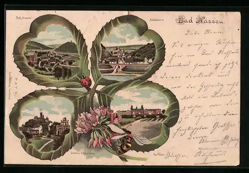 Passepartout-Lithographie Bad Nassau, Ortsansicht, Kurhaus, Balduinstein