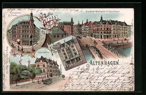 Lithographie Altenhagen, Kaisergarten, Restauration Ed. Schulte