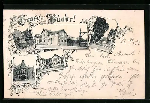 AK Bünde, Gasthof Stadtgarten, Eschstrasse, Postgebäude