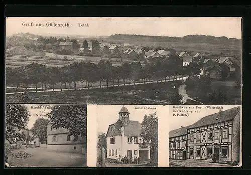 AK Gödenroth, Gemeindehaus, Gasthaus zur Post, Kirche