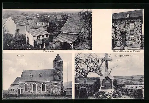 AK Wolken, Kirche, Kriegerdenkmal, Geschäftshaus V. Romes