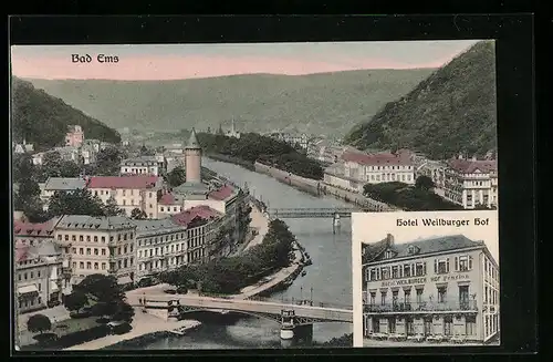 AK Bad Ems, Ortsansicht mit Hotel Weilburger Hof