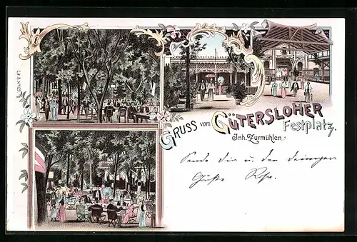 Lithographie Gütersloh, Volksfest mit Festplatz