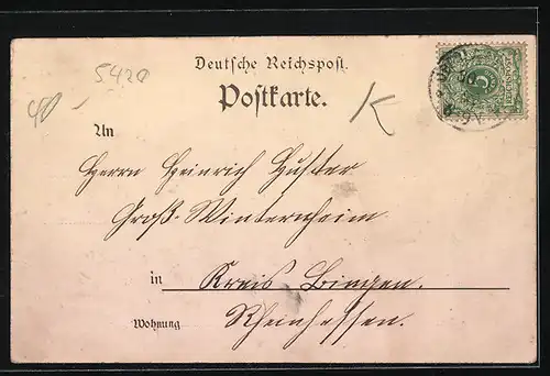 Lithographie Oberlahnstein a. Rh., Kath. Kirche, Ortsansicht