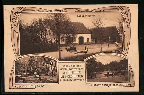 AK Winkelshütten b. Borgholzhausen, Gartenwirtschaft von H. Kruse, Garten mit Veranda