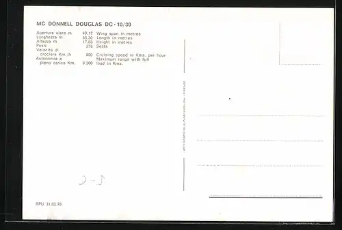 AK MC Donnell Douglas DC-10 /30, Flugzeug der Fluggesellschaft Alitalia