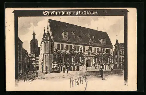 Künstler-AK Carl Jander: Quedlinburg, Blick zum Rathaus