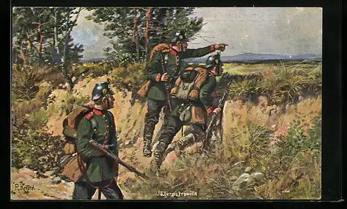 Künstler-AK Richard Knoetel: Jägerpatrouille im Felde