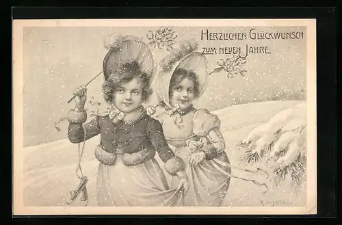 Künstler-AK R. Kratky: Junge Damen im Schnee