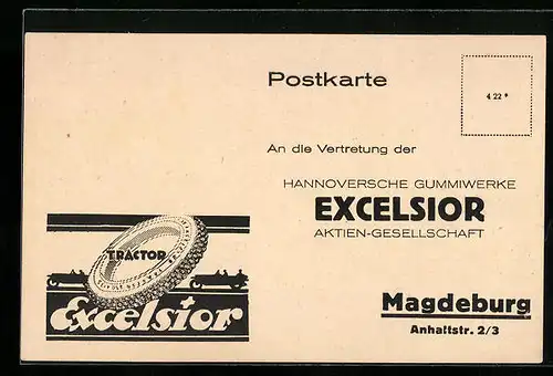 AK Magedburg, Reklame für Gummiwerke Excelsior, Auto