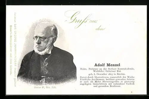 AK Portrait Adolf Menzel, Maler & Professor der Berliner Kunstakademie