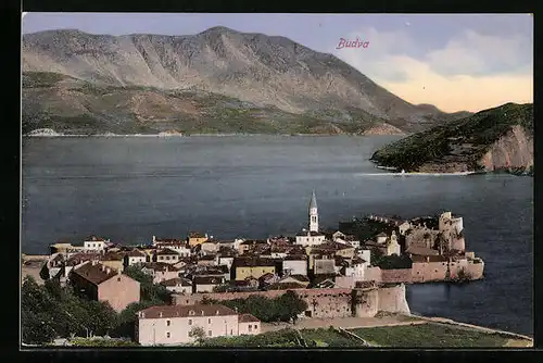 AK Budva, Blick über den Ort auf die Bucht