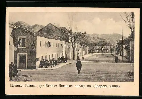 AK Cetinje, Hauptstrasse gegen das Grand Hotel