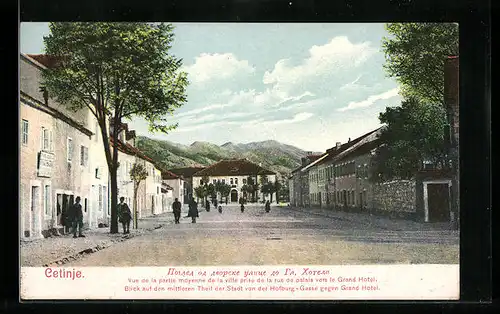 AK Cetinje, Blick in die Hofburg-Gasse mit dem Grand Hotel