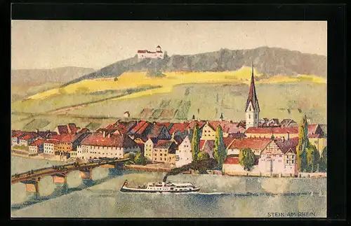 AK Stein am Rhein, Teilansicht mit Rheinbrücke