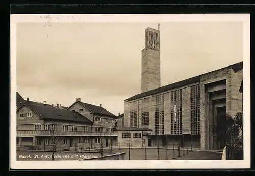 AK Basel, St. Antoniuskirche mit Pfarrhaus