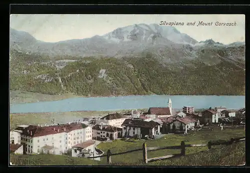 AK Silvaplana, Ortsansicht mit Mount Corvasch