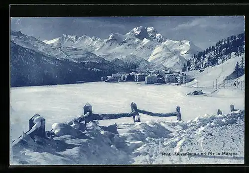 AK Silvaplana, Ortsansicht mit Piz la Margna im Winter