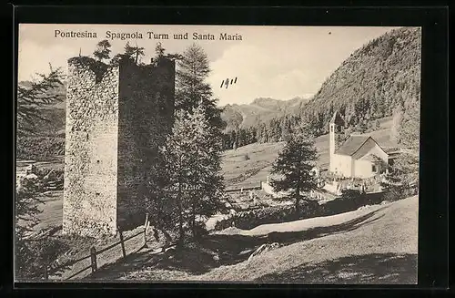 AK Pontresina, Spagnola Turm und Santa Maria