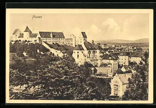 AK Füssen, Teilansicht aus der Vogelschau