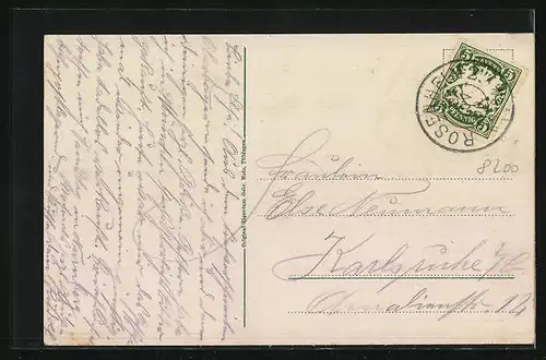 AK Rosenheim, Ortsansicht mit Brücke und Bergpanorama