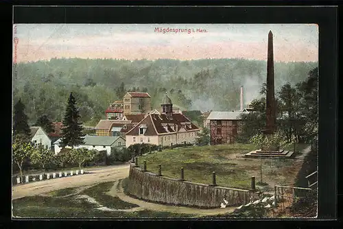 AK Mägdesprung /Harz, Teilansicht mit Obelisk