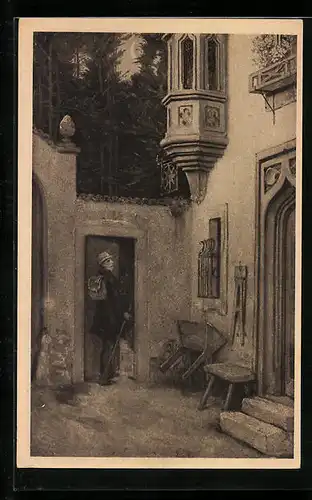 Künstler-AK Carl Spitzweg: Abschied im Morgengrauen