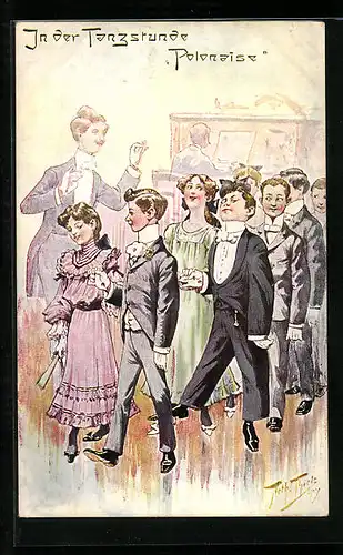 Künstler-AK Arthur Thiele: In der Tanzstunde - Polonaise