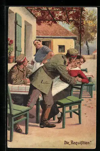 Künstler-AK Arthur Thiele unsign.: Die Requisition im Biergarten