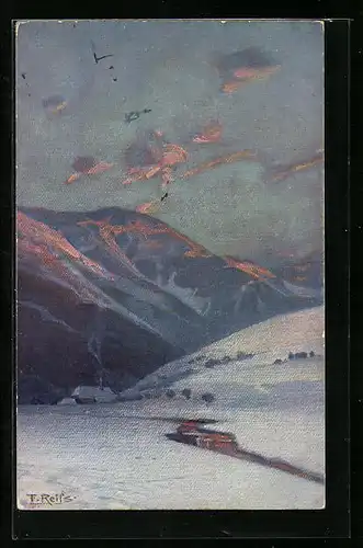 Künstler-AK Fritz Reiss: Winter im Schwarzwald, Verschneites Haus vor Bergkulisse