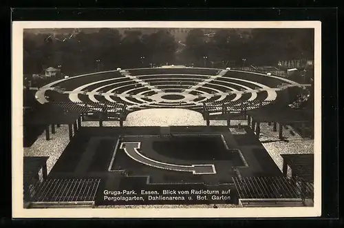 AK Essen, Gruga-Park, Blick vom Radioturm auf Pergolagarten