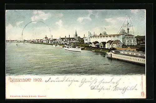 AK Düsseldorf, Industrie- u. Gewerbe-Ausstellung 1902, Ansicht vom Rhein aus