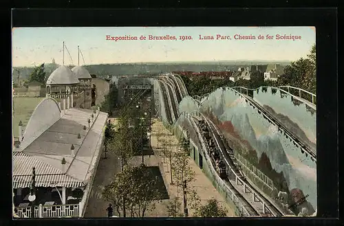 AK Bruxelles, Exposition 1910, Luna Parc, Chemin de fer Scénique, Ausstellung