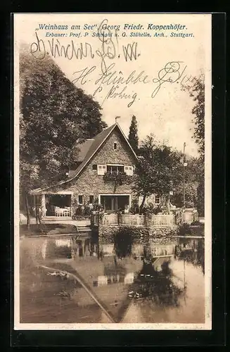 AK Stuttgart, Bauausstellung 1908, Weinhaus am See