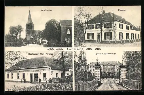 AK Budberg, Restaurant Carl Kirches, Pastorat, Dorfstrasse
