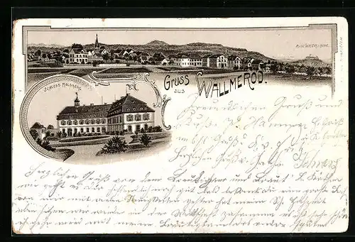 Lithographie Wallmerod, Schloss Molsberg, Panorama mit Ruine Weltersburg