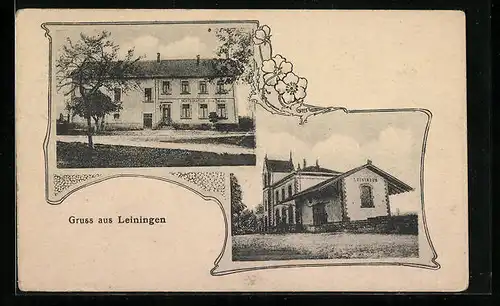 AK Leiningen, Bahnhof, Eisenbahn-Station, Restauration