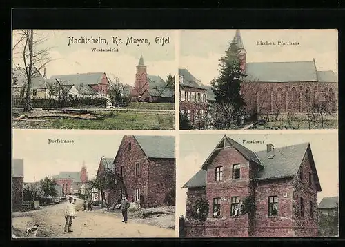 AK Nachtsheim / Eifel, Forsthaus, Kirche, Dorfstrasse