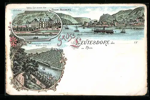 Lithographie Leutesdorf, Rockenfelden, Hotel Ley, Kranenberg