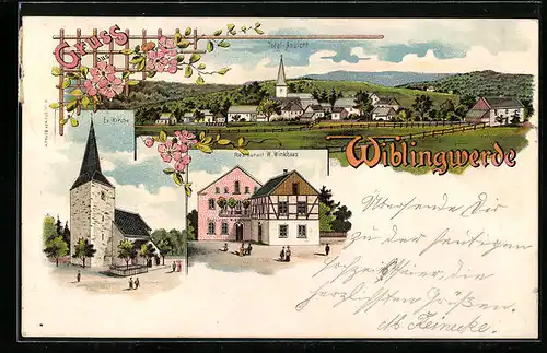 Lithographie Wiblingwerde, Restaurant W. Winkhaus, Ev. Kirche