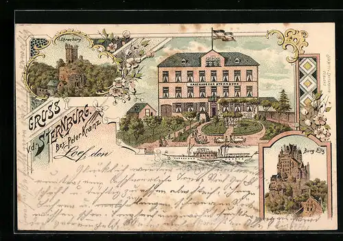 Lithographie Loef, Gasthaus zur Sternburg, Burg Eltz