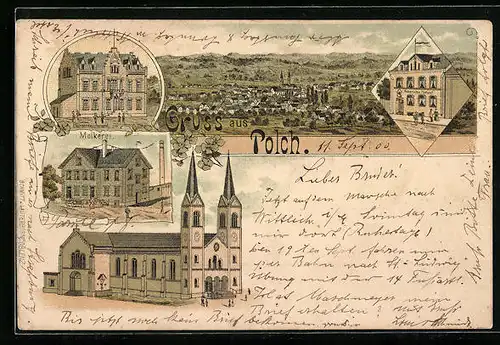 Lithographie Polch, Molkerei, Kaiserliches Postamt, Bürgermeisteramt