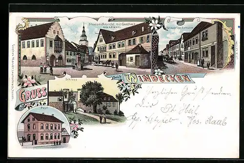 Lithographie Windecken, Gasthaus zum Löwen, Hanauer Landstrasse, Post