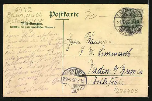 Lithographie Baumbach a. d. Fulda, Gasthof zur Traube, Schule