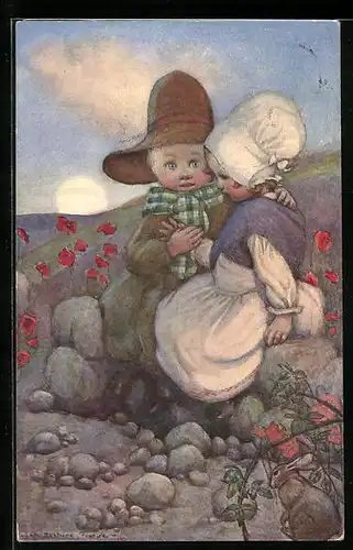 Künstler-AK Susan Beatrice Pearse: Kleines Paar, Händchen haltend