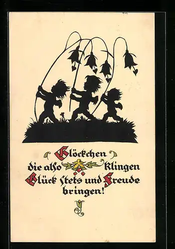 Künstler-AK Georg Plischke: Elfen mit Glockenblumen, Schattenbild